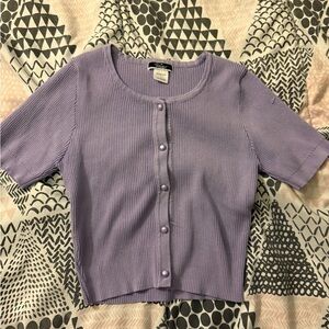 Vivid Lavender Button-Up Ribbed Top